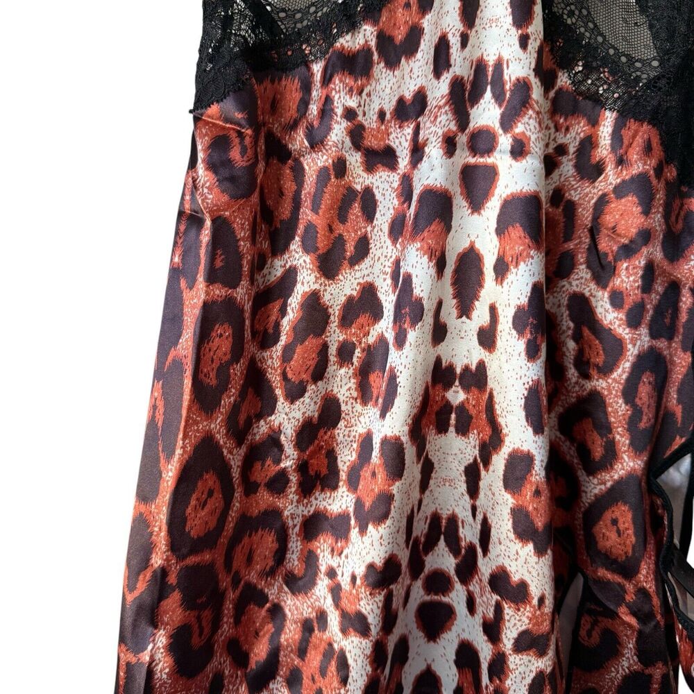 Fredericks Hollywood Lace Satin Gown S Leopard Slit Nightgown Set Boudoir NWT - Picture 9 of 16